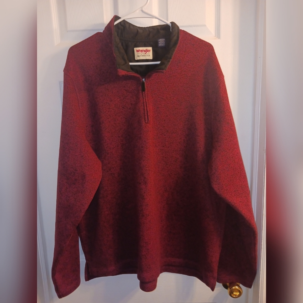 Wrangler Authentics Men's 1/4 Zip Pullover Long Sleeve Fleece Sweatshirt XL Red